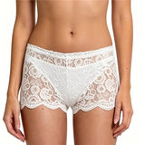 Sexy See Through Floral Lace Boyshort Panties Ladies Mid Waist Scallop Hem Stretch Hipster Underwear Daily Comfort Lingerie