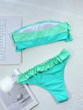 Ruffle Block Color Bikini Set Women 2026 Sexy Strapless Off-Shoulder Swimsuit Sexy High Waist Backless Bathing Suit Beachwear