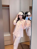 Lace splicing light luxury pajamas for women long-sleeved ice silk silk early spring comfortable home wear set