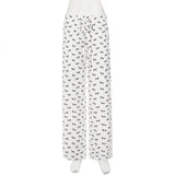 Women's lazy style home casual pants low-waisted straight loose knitted trousers