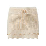 Womens Crochet Knit Mini Skirt Casual Stylish Drawstring Low Rise Tiered Hem Short Skirt Summer Beach Holiday Boho Cover-ups