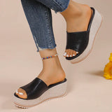 2025 Summer Chunky Platform Slippers for Women Pu Leather Wedges High Heel Sandals Woman Plus Size 36-43 Beach Sandles Female