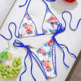 DEKA Brazilian Lace-Up Micro Retro blue printed Bikini Set Women Swimsuit TrendThong Bikini Beach Wear Female Swimwear Woman