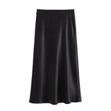 Foridol Autumn Winter Burgundy Satin Skirt Women Party Silk Skirt High Waist Straight Long Faldas Mujer Christmas Skirt