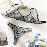 Sexy Lace Bra Sets for Women Underwear White Zebra Printed Push Up Underware Trasparent Mesh Bra Thong Brief Sleepwear