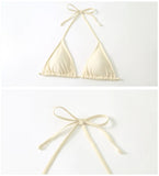 New Korean Push Up Bikinis Sets Solid Beige Long Sleeve Cover Up Mesh Skirt 4 Piece Swimsuit Beach Holiday Bathing Suit Swimwear