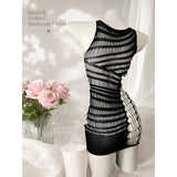 Women Sheer Mesh Long Sleeve Beach Cover Up, Sexy See-Through Fishnet Dress, Solid Bodycon  For Summer Beach Party