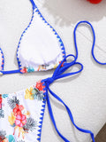 Sexy Blue Floral Print Bikini Set Women Halter Push Up Bra Bandage Thong Swimsuit Bathing Suit Holiday Two Piece Swimwear 2026