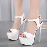 Women's High-Heeled Sandals 15cm Super High Heels Thin Heels Waterproof Platform One-Button Strap Sexy Women's Shoes 2026