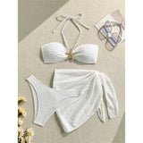 3PCS With Sarong Metal Star Halter Bikini Female Swimsuit Women Swimwear Three-Pieces Bikini Set Bather Bathing Suit Swim V7042