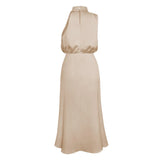 Foridol One Shoulder Turtleneck Tank Satin Women Party Dress Robe Zip Sleeveless Elegant Vintage Folds Women Clothing 2025