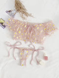Toucheart Sexy Underwear Lace Lingerie Set For Women Off-Shoulder Small Chest Bralette+Thong Beachwear Transparent Bra Set New