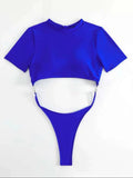 XS - L Mini Micro Thong Short Sleeve One Piece Swimsuit Women Female Swimwear Cut Cut Monokini High Cut Bathing Suit Swim Lady