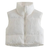 Women Winter Warm Crop Waistcoat Sleeveless Stand Collar Double Sided Lightweight Puffer Vest 2022 Streetwear