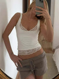 FDYOUI Chic Lace Patchwork Tank Tops for Women 2026 Summer Sleeveless Slim T-shirt Ladies Crop Top Y2K Streetwear Pink Corset