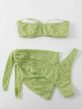 New Strapless Bikini Set Women Hollow Out Sexy Beachwear Sexy Lace Up Cover-Ups Wrap Skirt Summer New Fashion Bathing Suit