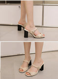 Fashion Leopard Print Square Heel Slippers Summer New Square Toe Metal Buckle Non-slip Wear-resistant Kitten Heel Shoes