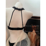 Elegant French Halter Neck Bra Set, Lace Wireless Bralette for Small Bust, Push Up Sensual Underwear Bralette & Panty MOYISU Bra