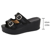 Summer Women's Chunky Platform Sandals 2026 Thick Bottom Wedges Slippers Women Plus Size 43 Double Buckle Casual Sandles Woman