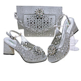 Doershow African fashion Italian Shoes And Bag Sets For Evening Party With Stones pink Italian Handbags Match Bags!  HFV-25