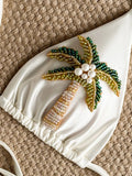 3D Coconut Tree Halter Pearls Mini Micro Bikini Women Swimsuit Female Swimwear Two-pieces Bikini Set Bather Bathing Suit Swim