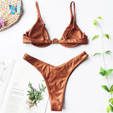 S - XL V-bar Underwired Bikini Female Swimsuit Women Swimwear Two-piece V shape Wire Bikini set Bather Bathing Suit Swim V439