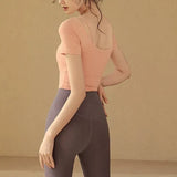 Women's Quick-Dry Yoga Sports Top with Chest Cushion Sexy Short-Sleeved Fitness T-Shirt Tight-Fitting Navel Revealing Yoga Suit