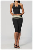 New Fake Two-piece Yoga Sets Women Striped Shock-absorbing Slim Sports Tank Top Fitness Suit Gym High Waist Mid Pants Tracksuit