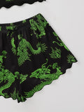 Summer Pajamas Set for Women Nightwear Sexy Dragon Printed Vest Halter Top Shorts Suit Homewear Sleepwear Loungewear
