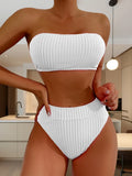 Wrinkled Bandeau Bikinis Female Swimsuit High Waist Bikini Women Swimwear Two-pieces Bikini Set Bather Bathing Suit Swim Lady
