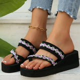 2025 Thick Bottom Clip Toe Slippers for Women Fashion Floral Fabric Wedge Sandals Woman Summer Eva Wear-Resistant Slides Female