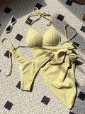 With Beach Sarong Bra Cup Wrinkled Bikini Female Swimsuit Women Swimwear Three-pieces Bikini Set Push Up Bathing Suit Swim Lady