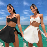 Sexy White Black 3 Piece Bikinis Sets Women Front Bow Push Up Split Mesh Skirt Swimsuit 2026 Beach Bathing Suit Thong Swimwear