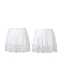 Women Solid Color Patchwork Lace Mini Skirt High Rise A-line Short Pleated Skirts Casual Summer Streetwear