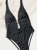 2026 New Summer Women Polka Dot Print Swimsuit Sexy Deep V Neck Swimwear Hollow Out One-piece Suit Female Holiday Look Beachwear