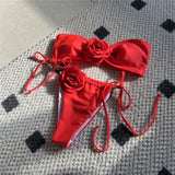 14 Colors 3D Flowers Bandeau High Cut Bikini Female Swimsuit Women Swimwear Two-Pieces Bikini Set Bather Bathing Suit Swim V5265