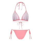 S - XL Striped Long Sleeve Cover Up Bikini Female Swimsuit Women Swimwear Bather Bathing Suit Swim Three-pieces Bikini set K8128
