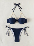 Halter Solid Bikinis 2026 Women Sexy Shell Swimsuit Push Up Pearl Swimwear Female Bathers Bathing Swimming Swim Suit Beachwear