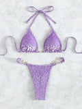 S- XL Leopard Halter Mini Micro Thong Bikini Women Swimwear Female Swimsuit Two-pieces Bikini Set Bather Bathing Suit Swim V5207