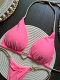 Women's Solid Color Sexy Bikini Set 2-piece Split Beach Swimsuit Red