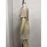 2026 Short Sleeve V Neck Hollow Out Crochet Knitted Tunic Beach Cover Up Cover-ups Beach Dress Beach Wear Beachwear Female V8152