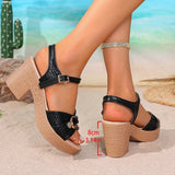 Summer White Thick High Heel Sandals Women Plus Size 42 Ankle Buckle Platform Sandles Woman Peep Toe Casual Sandalias Mujer