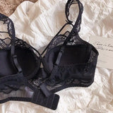 MOYISU French Pure Lace Bralette Petite Bra Set, AABB Cup with Removable Straps & Thin Push Up Pads, Soft Underwire Sexy Women's