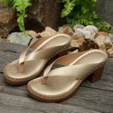 2025 New Gold High Heels Flip Flops Women Outdoor Clip Toe Thick Heeled Sandals Woman Lightweight Plus Size Summer Slippers 43