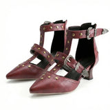 2026 Big Size 32-50 Vintage Gothic Punk Pointed Toe 6cm Kitten Heels with Western Cowboy Buckles & Studs Sandals Women Shoes