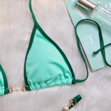 Sexy Halter Pearl Extreme Mini Micro Bikini Female Swimsuit Women Swimwear Two-pieces Bikini set Ribbed Bather Bathing Suit Swim