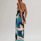 Summer Tie-Dye Floral Print Backless Party Dress Women Sleeveless Spaghetti Strap Sexy Bodycon Dress for Vacation Cocktail Beach