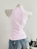 Summer Casual Shirt Women's Blue Striped Halter Top V Neck Button Down Sleeveless Slim Fit Blouse 2026 Y2K Style Streetwear