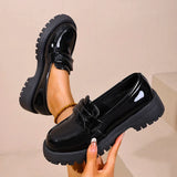 British Style Platform Loafers for Women Plus Size 43 Thick Heel Commute Work Shoes Ladies Comfort Thick Sole Pu Leather Shoes