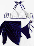 3pcs Halter with Skirt Sarong Satin Bikini Women Swimwear Female Swimsuit Three-pieces Bikini Set Micro Bather Bathing Suit Swim